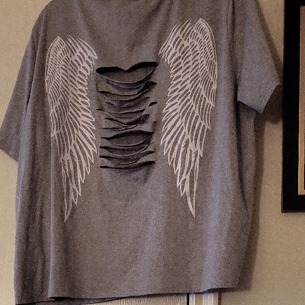 Gray Angel Wings Cutout Crop Top